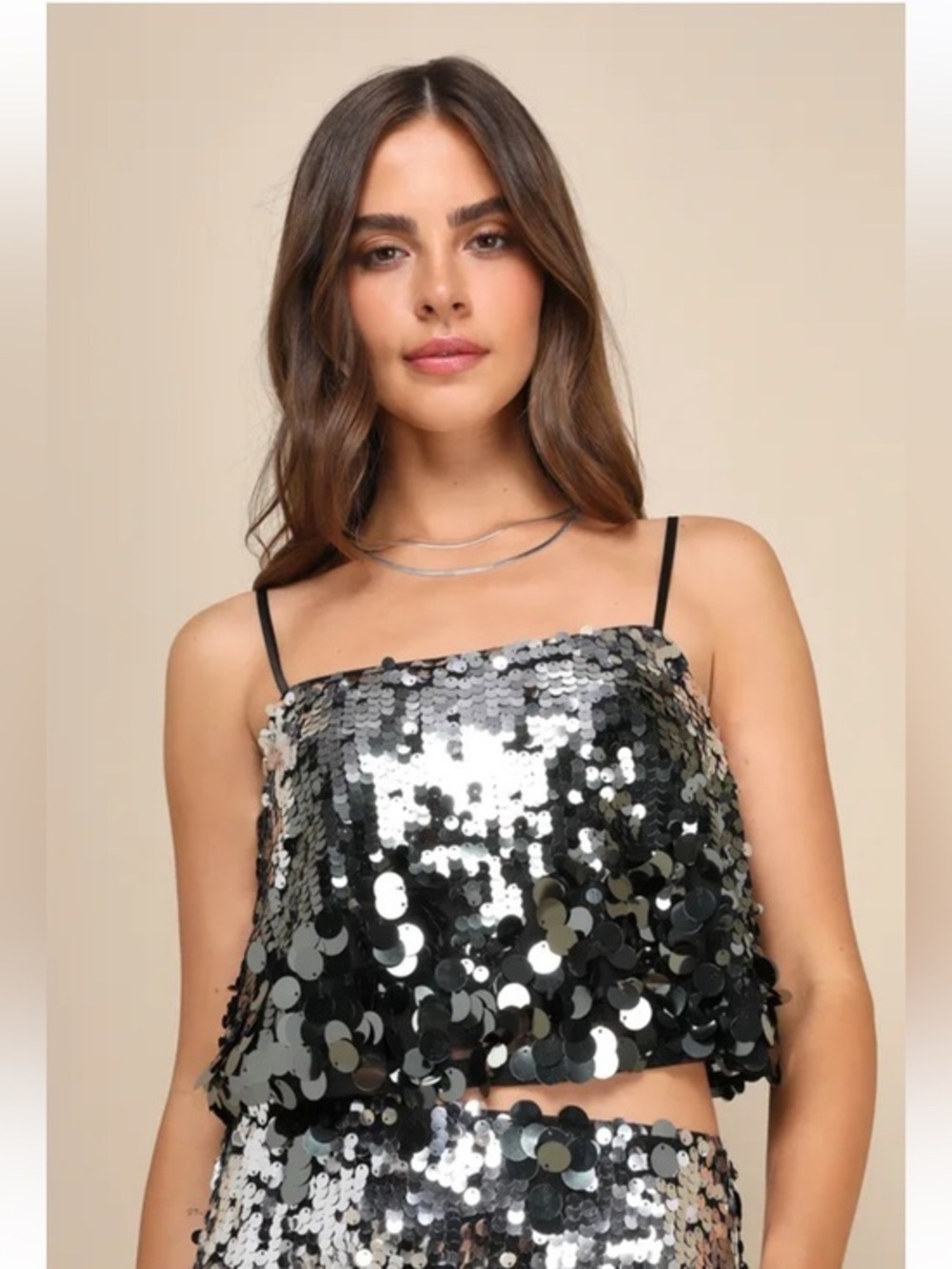 NWT Lulus Sparkle Era Silver Sequin Cropped Tank Top